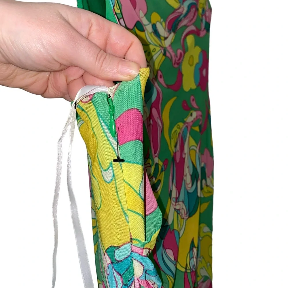Donna Morgan multicolor green paisley floral pleat shirred overlay Dress size 20 - Picture 9 of 14